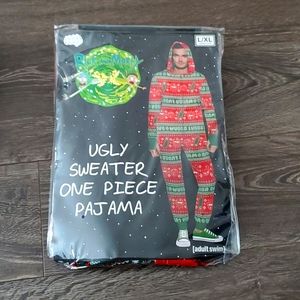 Rick And Morty Wubba Wubba Ugly Sweater Pickle One Piece Pajama Costume - NEW
